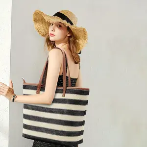 Striped Pattern Beach Bag, Large Capacity Waterproof Sand Proof Beach Bag, Travel Gym Swim Tote with Zipper, Travel Essentials