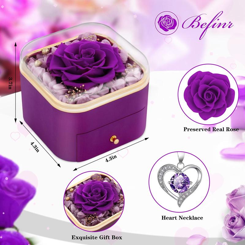 【Real Rose Box】DEEMEI Eternal Rosa Preserved Forever Pendant with Necklace Best Gift for Mom Wife GirlFriend Sister Her in Anniversary Valentine's Day