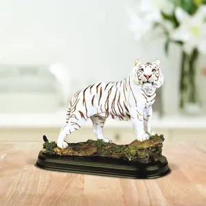6"H White Tiger Standing on Rock Wild Animal Figurine