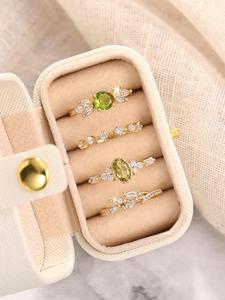 women's elegant rhinestone & green artificial zirconia decorated ring set, exquisite trendy ring set, unique rings, fashionable jewelry for women as gift, with box, mother's day gifts, gift set for mothers, gifts for her