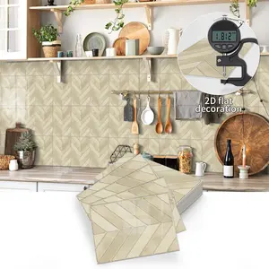 Self Adhesive Removable Tile Stickers, Textured Herringbone Design, Easy Peel & Stick Decorative Tiles for Kitchen Bathroom Living Room