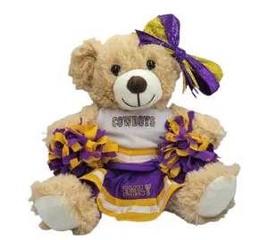 Personalized stuffed animal embroidered cheerleader school spirit teddy bear cheer uniform pom poms gift! High school college cheerleading