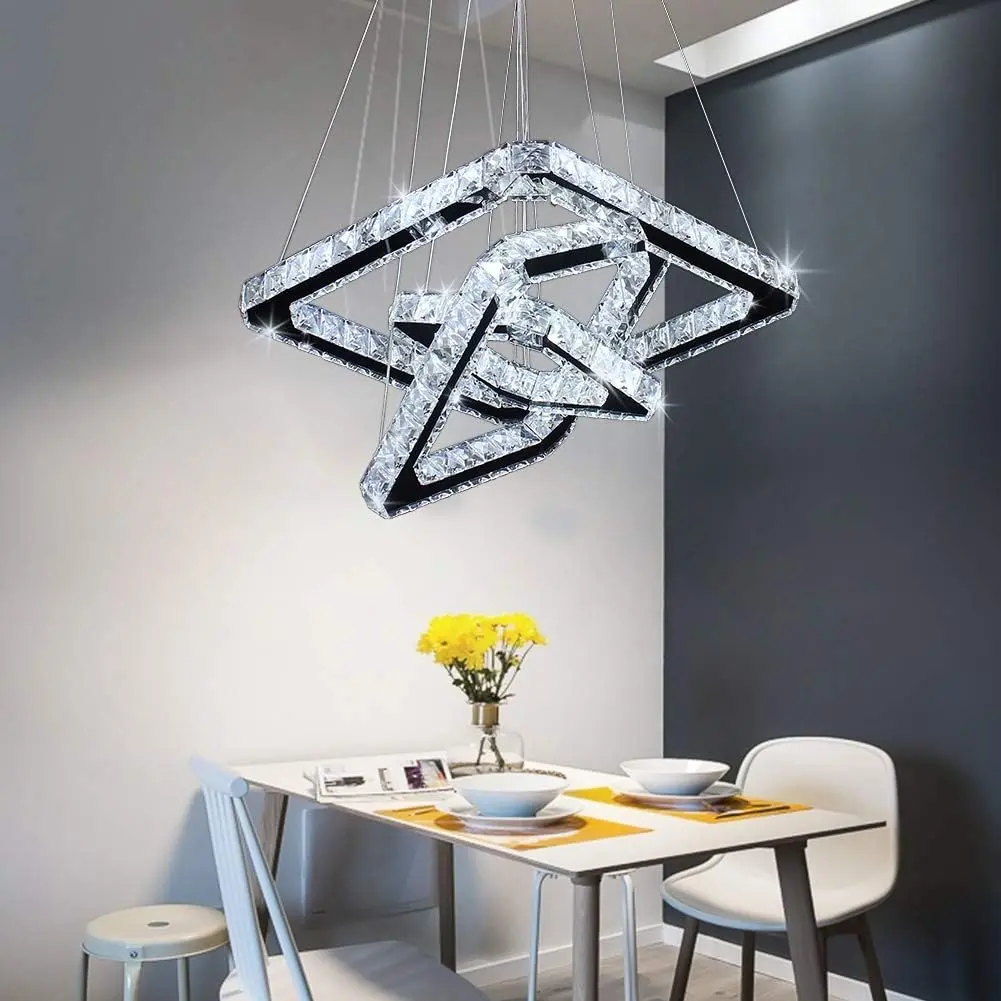 Modern  Chandeliers LED Square Rings Chandelier Pendant Lights Height Shape Adjustable Ceiling Lamp (Cool White)