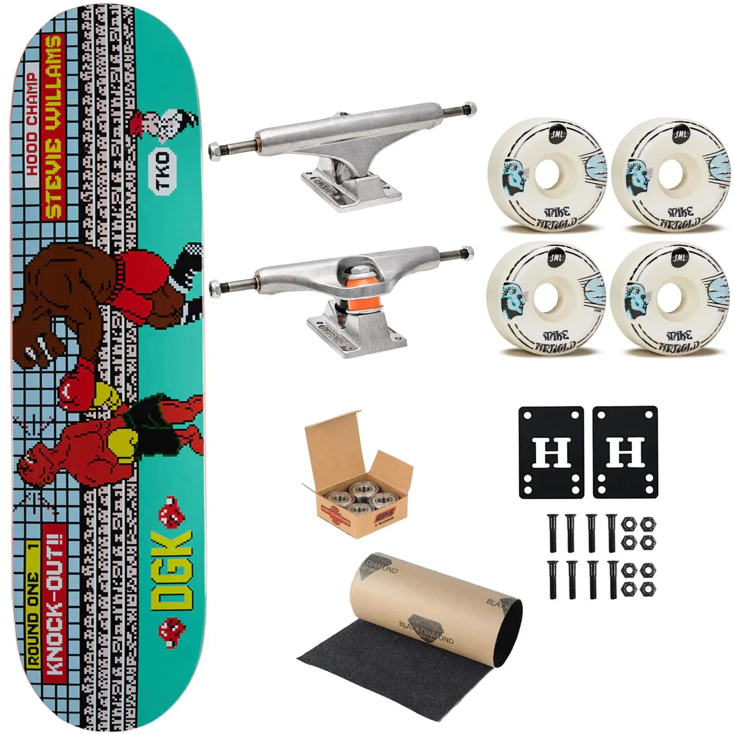 DGK Premium Skateboard Williams 8-Bit TKO 8.0" Independent Trucks, SML Wheels, Indy Bearings