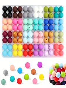 96pcs Multicolor Lucky Silicone Beads Kit, 15mm No Glue Silicone Beads, Includes Storage Box, Ideal for Keychains, Bracelets, Charms, DIY Crafts
