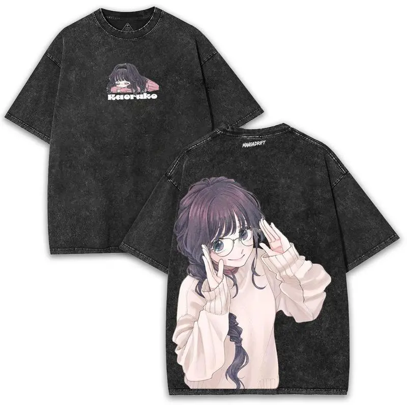Kaoruko Waguri "Cozy Girl Feels" Tee | Hana Wa Rin to Saku Manga Oversized Washed Vintage Shirt – Double-Sided Graphic & 230gsm Heavy Cotton Shoujo Streetwear.