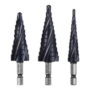 VEVOR Step Drill Bit Set, Summervibes, 1/8 - 7/8 inch, 3 Pieces Step Drill Bits, 1/4 inch Hex Shank, TiAlN Coating Cobalt HSS High Speed Steel, for Metal, Stainless Steel, Aluminum, Wood, Plastic, Fiberglass