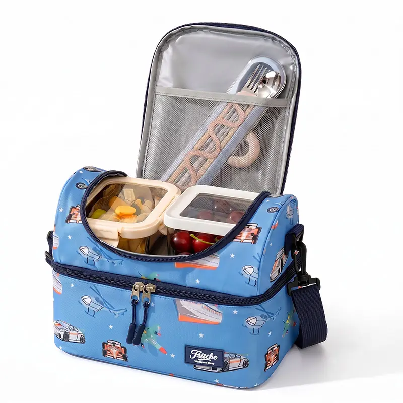 Kids Double-Layer Insulated Lunch Bag,  Lunch Box Storage Bag,Car-Themed Storage Bag with Thickened Insulated Lining for Food Warmth or Freshness