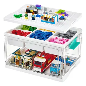 【2 Pack】Vtopmart 24QT LEGO Storage Box for Arts Crafts Stationery Kids Building Blocks Sewing Kit & Small Tools with Building Baseplate Lid and Removable Tray Easter Gift