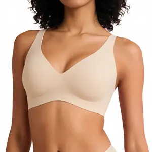 Jelly Women's Seamless Bras Deep V Wireless Push Up Soft Bras No Underwire Supportive Bra Breathable Comfort Sleep Bralettes
