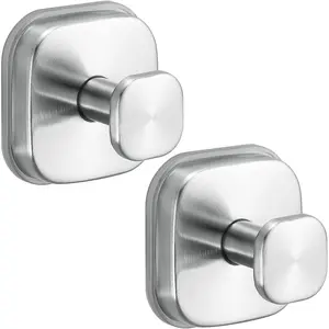No-Reusable Suction Cup, 2-Pack Brushed Nickel –, Robe, Loofah, Coat Hook for, Mirror, Tile, Shower,, & (, Non-Porous Surfaces)