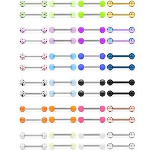40-Piece Curved Barbell Piercing Set, Multi-Color & Glitter Ball Tops, Durable Jewelry for Eyebrow, Lip & Navel Piercings