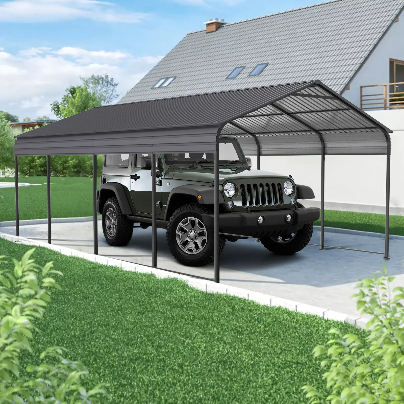 Metal Carport 12 ×20 FT Heavy Duty with Galvanized Steel Roof, Metal Garage Canopy & Frame, Gray