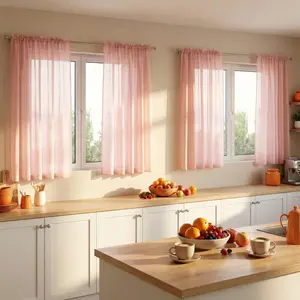Window Wear 4 Panels 52X63Inch Kitchen Curtain Set, made of Terylene chiffon fabric, lightweight, transparent, soft and flowing, pole-hanging style, easy to install, can better decorate your home, FT2531