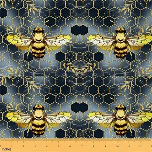 Honey Bee Fabric by The Yard,1 Yard,Geometric Honeycomb Marble Print Upholstery Fabric,Modern Hexagon Cute Bee Fabric for DIY Projects, Curtains, Exquisite Designs