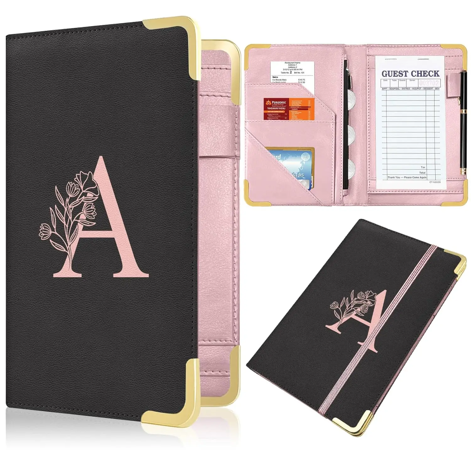 Leather Server Book for Waitress with Zipper Pocket Manual Checkbook Fits Server Apron For Restaurant and Shop
