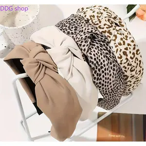 Versatile Leopard Print Headband, Textured Satin Hair Accessory, Wide-Brimmed Knotted Hair Hoop for Sports & Outdoor Use, Sports Headbands