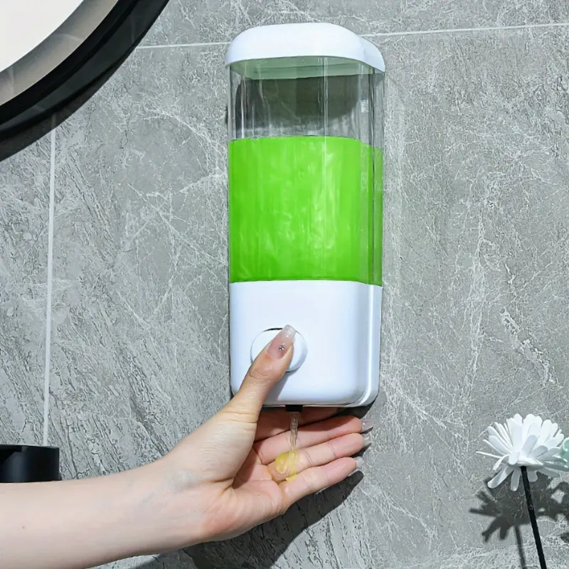 Wall Mounted Liquid Soap Dispenser, Plastic, No-Drill Hotel Quality Soap Pump, Press-Type Shampoo and Conditioner Dispenser, with Adhesive Fixation for Shower and Bathroom Accessories, Soap Container