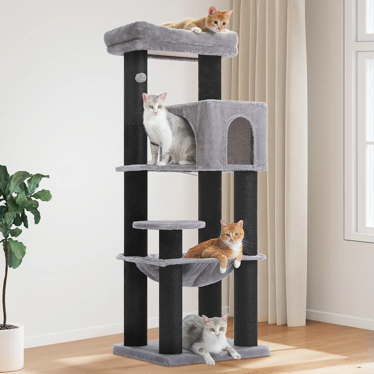 Plush 56.3-Inch Cat Tower, Large Cat Tree with Larger Hammock and Condo, Reinforced Scratching Posts (φ3.1in) for Big Adult Cats 30 lbs#DealsForYouDays