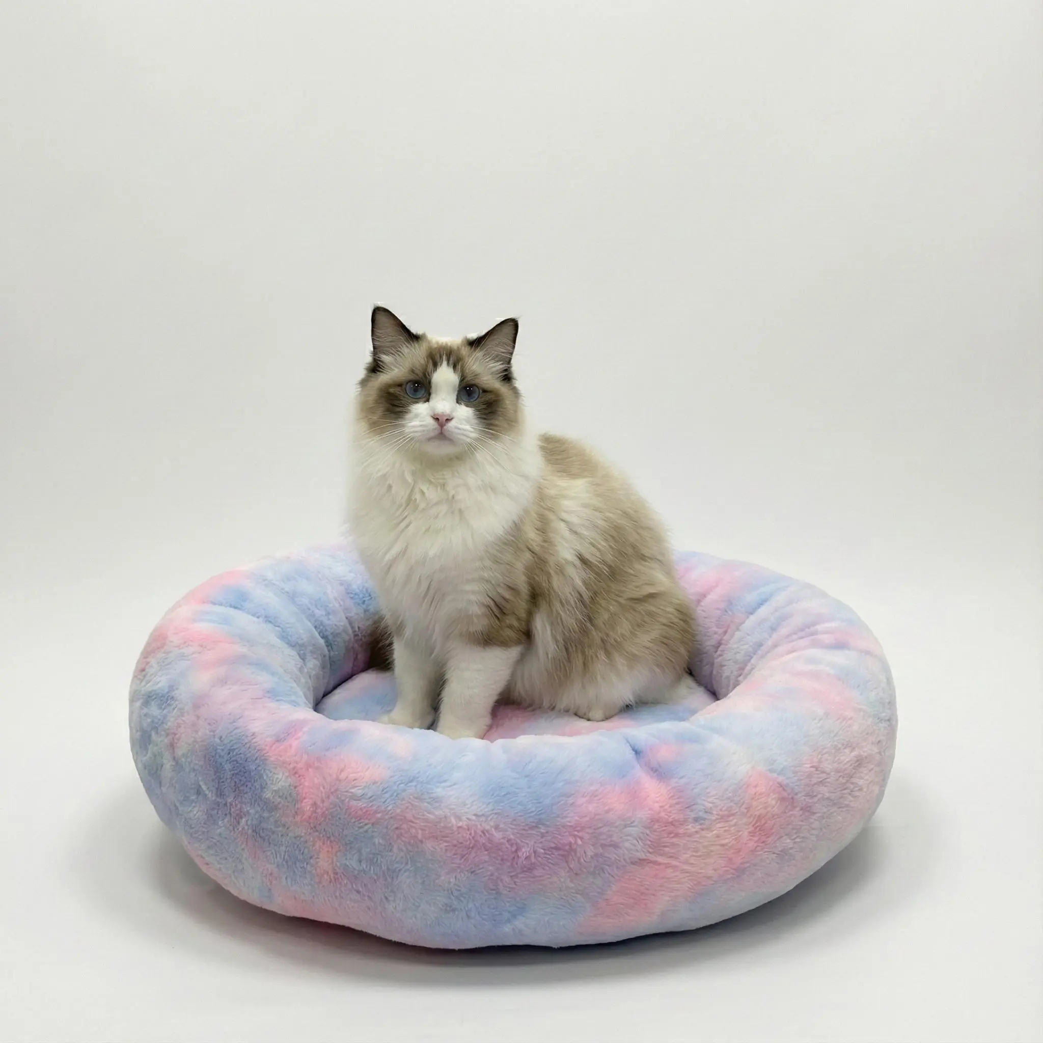 TORYEA PET CandyNest Donut Bed for Cats & Dogs Winter Hug Edition - Ultra Soft Faux Fur, Self-Warming, Non-Slip Base, Machine Washable, Macaron Colors, Joint Support, 100% Non-Toxic Materials Orthopedic Pet Bed, Washable Cozy Bed