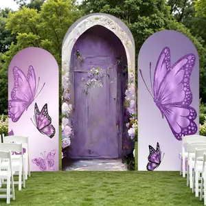 3-Piece Archway Cover Set for Weddings Birthdays Festivals, Polyester Elastic Backdrop Props Without Shelves Balloons, Butterfly