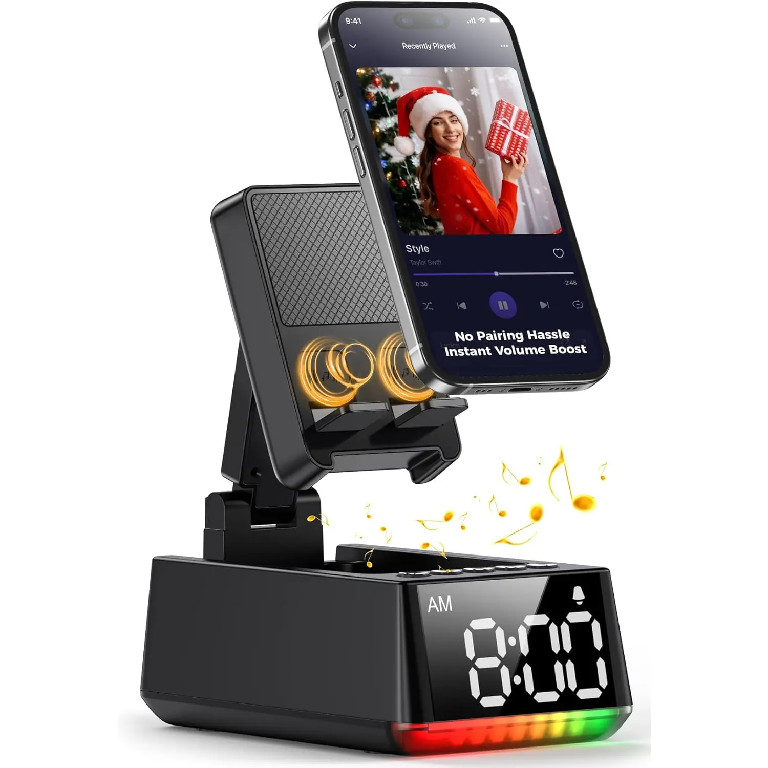 Bluetooth Speaker Birthday Gift for Men:Induction Cell Phone Stand Black | HD Sound ,Gifts for Him,Anti-Slip Phone Holder, Gadget Women Mom Wife,Husband Father Gift,2026 Dorm Essentials CHIFENCHY