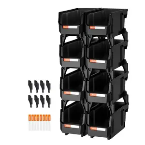 VEVOR Smooth Lightweight Plastic Stackable Storage Boxes, 10.9x5.5x5.1in (8 Pack) - Organiser Bins for Closet, Laundry, Small Parts, Tool & Hardware Organization Needs, Black