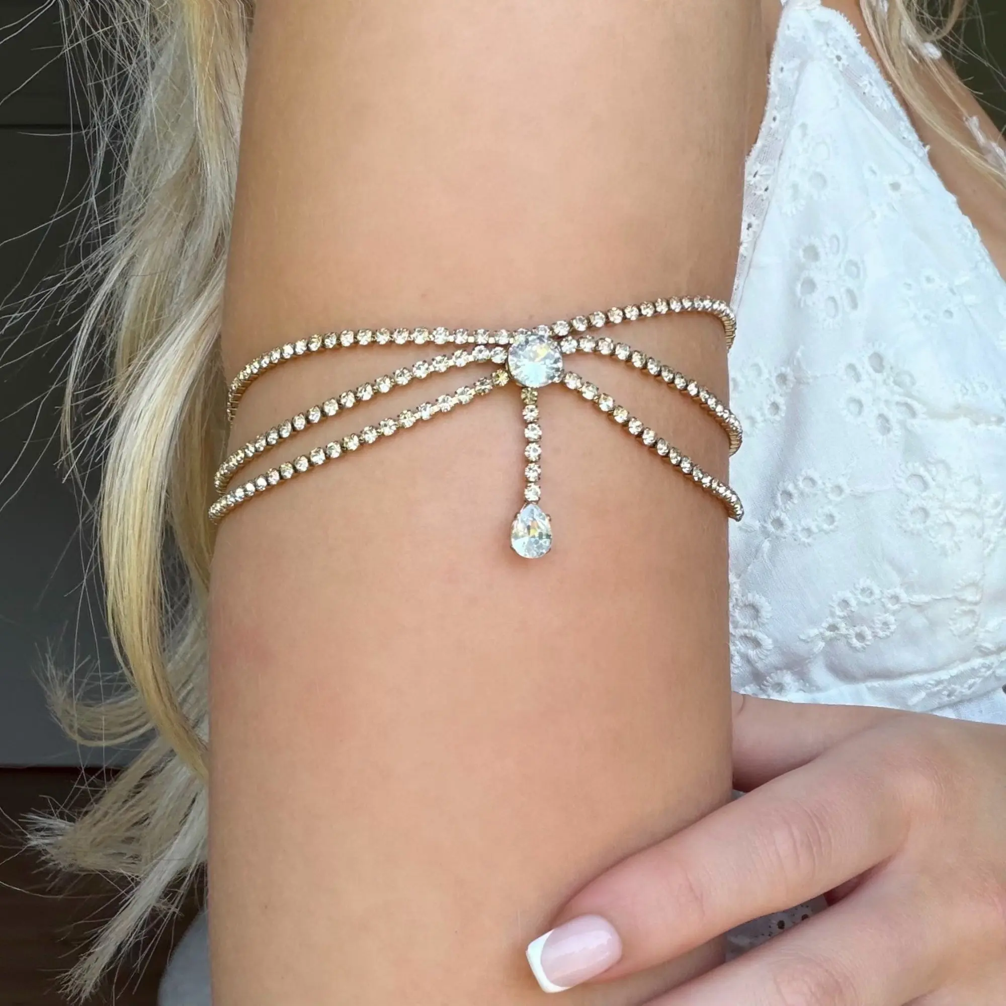 EVRY JEWELS Gold or Silver Plated Women's Icy Glow Arm Chain Gold Bracelet