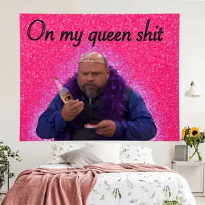 Bertram Meme Print Polyester Wall Flag Tapestry - On My Queen Vibes, Machine Washable, Girly Wedding Home Decor, Funny Bedroom Accent, As Show