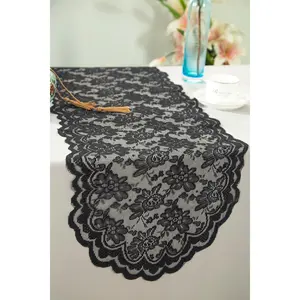 13.5"x108" Caspari Lace Table Runners - Black (1pc)