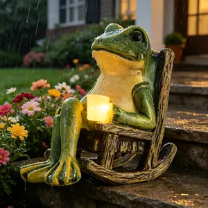 ISUNMEA Miniature Frog Garden Statue Mom Gifts Home Decorations Fairy Garden Accessories Outdoor Lights Solar Garden Frog Decor Art Housewarming Gift for Patio,Yard,Lawn Ornament,3.89"x2.36"x3.93 Solar Waterproof Lamp Post Lights