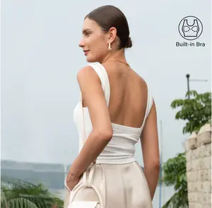 【ANY 3 FOR $99】OGL Women's Non-See-Through Square Open-Back Brami Tank Top, Slim-Fit Seamless Sleeveless Basic Cami with Bra Pads, Summer Essentials summerwins DealsForYouDays