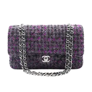 Pre-owned CHANEL Tweed Shoulder Bags Medium Double Flap Shoulder Bag In Purple