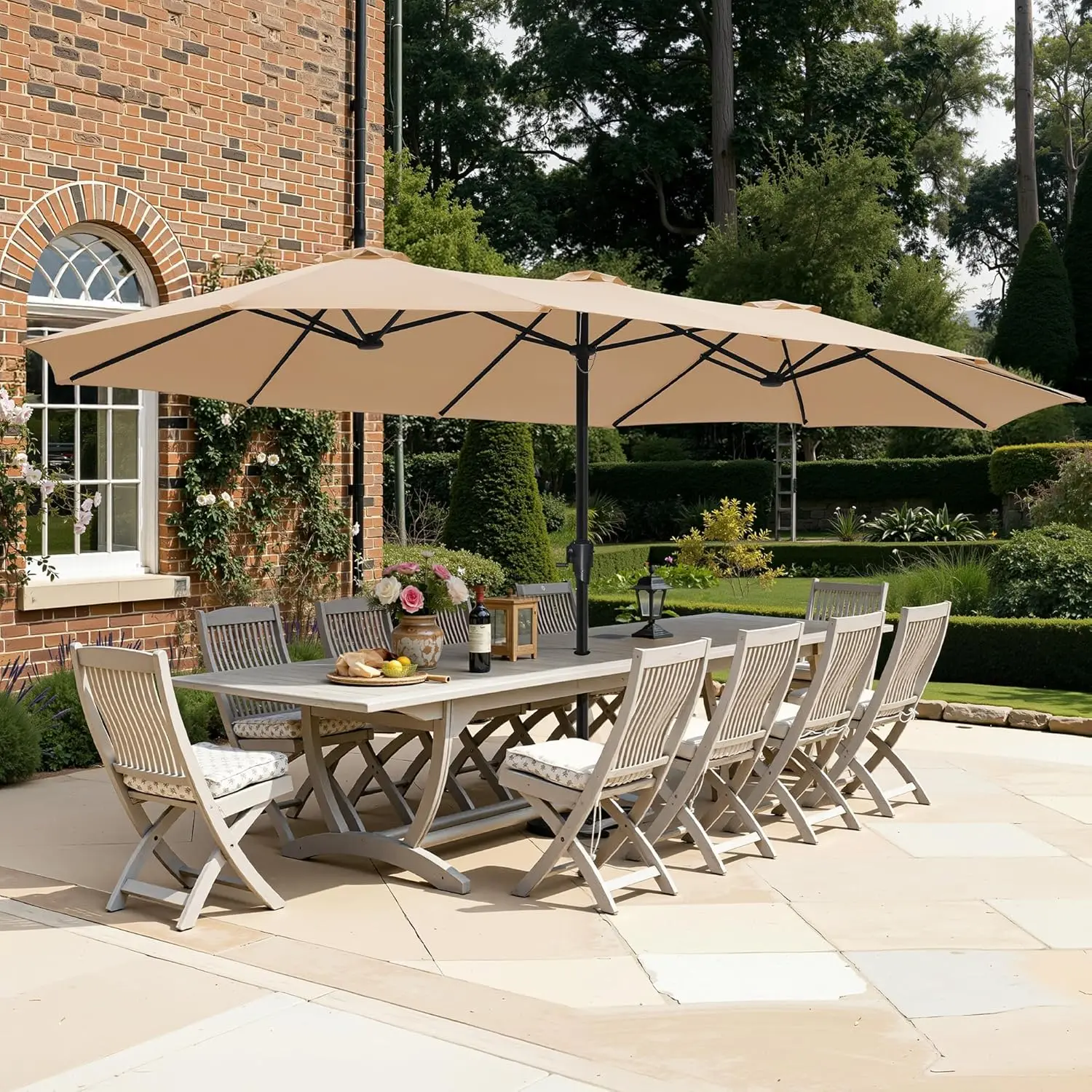 SUPERJARE 15FT Double-Sided Patio Parasol - Fade-Resistant Sunshade Canopy, Large Outdoor Umbrella for Patio, Deck, Backyard Decor