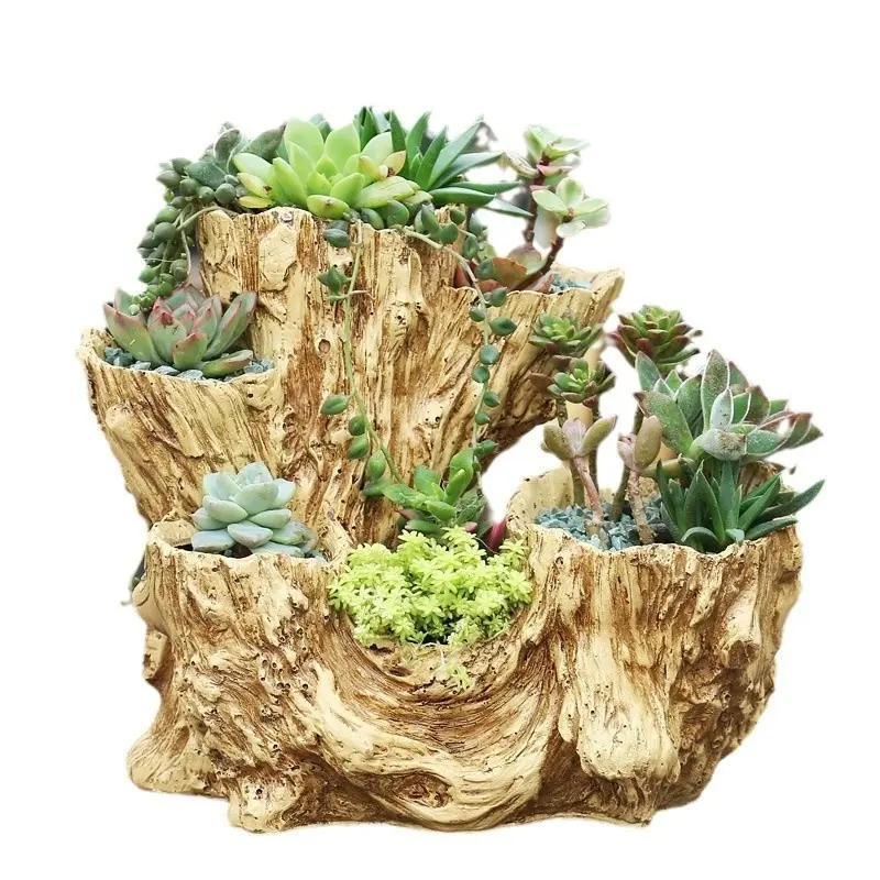 Driftwood Planter Faux Wood Resin Succulent Planter Vintage Artificial Stump Log Like Container Pot for Home&Garden NO Plants