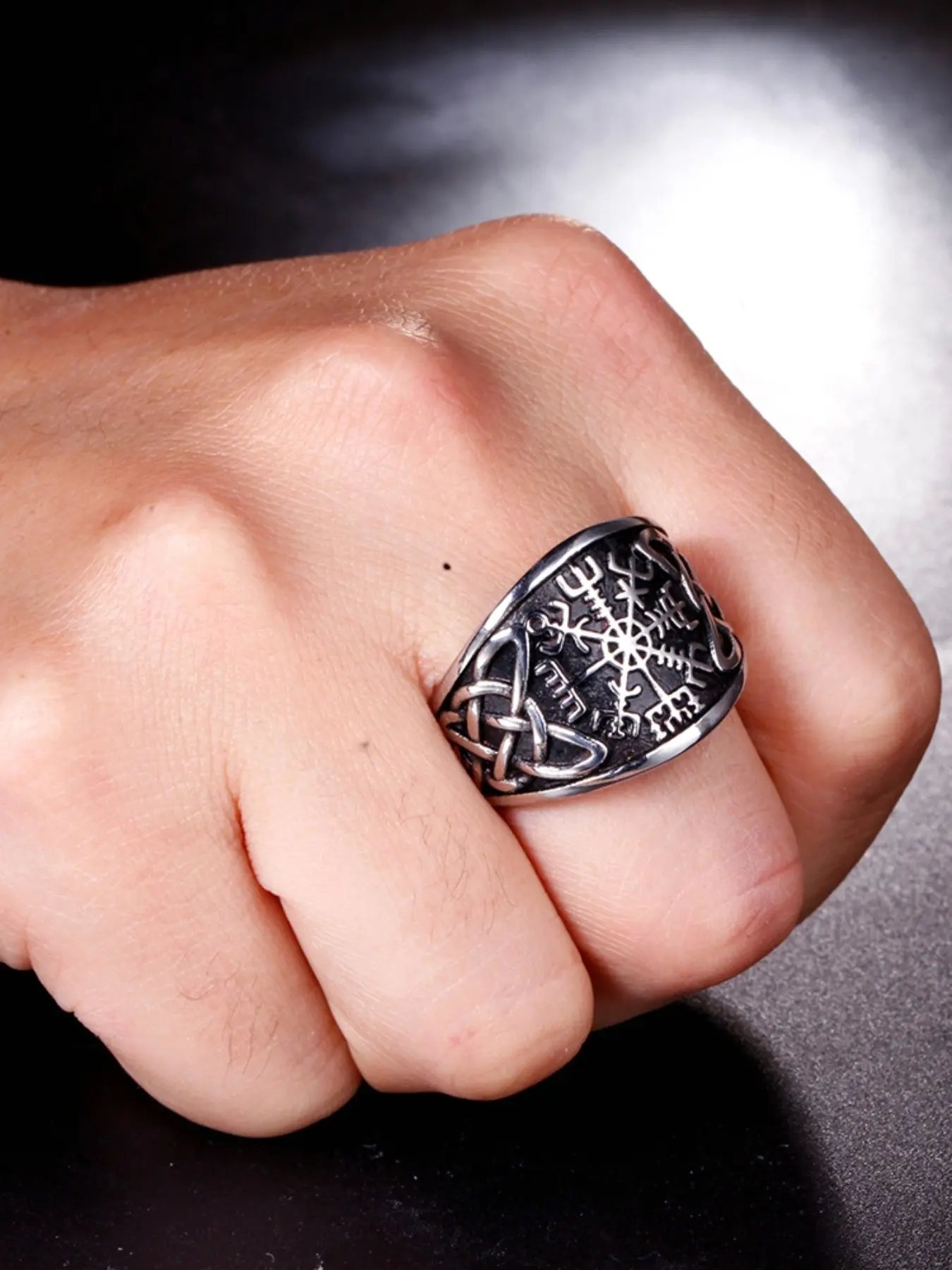 Men's Vegvisir Norse Guardian Viking Rune Ring, Stainless Steel Celtic Knot Totem Band, Vintage Nordic Guardian Power Ring, Punk Style, Party Accessory, Gift, Fashion Ring