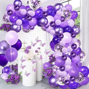 Purple Balloons Garland Arch Kit, Confetti Purple Balloons for Purple Wedding Birthday Baby Shower Graduation Party Decor 128pc Light Matte