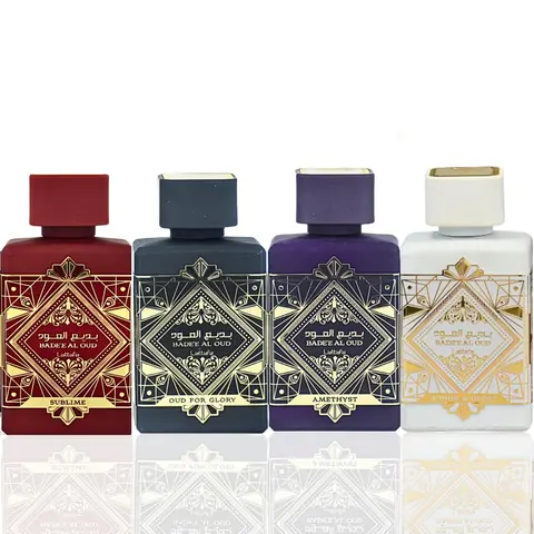 Lattafa Perfumes Bade'e Al Oud for Unisex 4 Piece Eau de Parfum Gift Set (Oud for Glory + Sublime + Amethyst + Honor & Glory) 3.4 Ounce/100 ml each