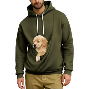 Dog Pouch Hoodie for Men & Women - Unisex Fitted Long Sleeve Pet Carrier Pullover with Kangaroo Pocket for Small Dogs & Cats - Cozy Fabric for Fall & Winter