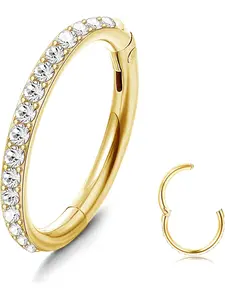 G23 Titanium CZ Nose Rings Hoop for Women 18G 16G Clicker Hinged Segment Septum Lip Rings Tragus Conch Helix Cartilage Rook Daith Earrings Hoop Piercing Jewelry Diameter  8mm   Gold Body Piercing Jewelry
