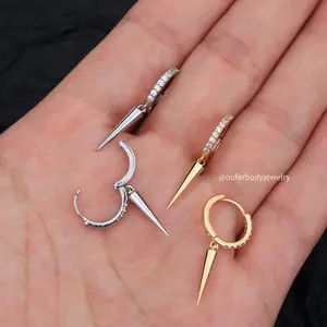 Oufer CZ Spike Dangle Drop 20G 2PCS Earring 316L Stainless Steel