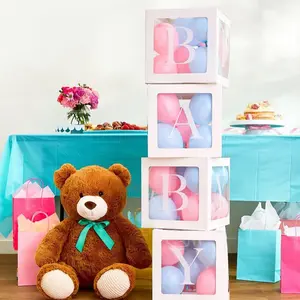 Ballon Block Decor Kit for Baby Shower with Pink and Blue Balloons and Teddy Bear Centerpiece