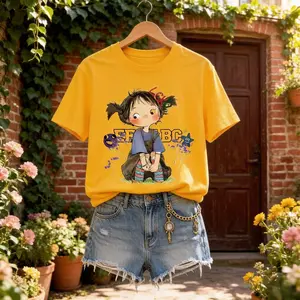 Women's Cute Kawaii Anime Girl Graphic T-Shirt, Y2K Aesthetic Chibi Cartoon Print Short-Sleeve Tee, Trendy Elastic Oversized Streetwear, Retro Comfortable Casual Fit Top, Summer Shirt, Valentine's Day Gift for Robot Lovers tiktokshopspringglowup,summervib