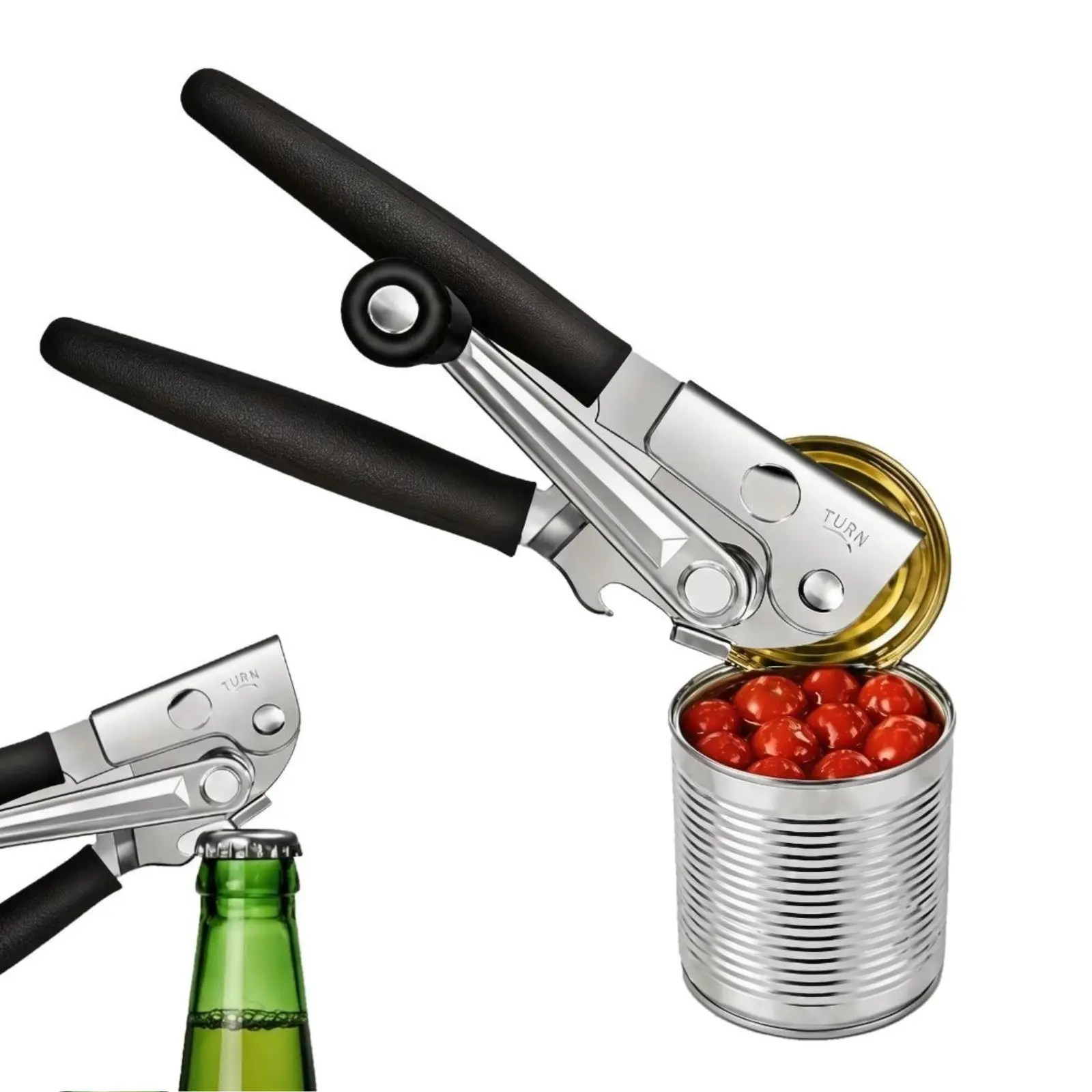 Crank Can Openers Manual , Summer Party Decor Rubber-coated Long Handles, Ergonomic Easy-Turn Stainless Steel Manual Can Opener with Comfortable Grip, Smooth & Safe Cutting Multifunctional Bottle Opener Kitchen Utensil for Seniors, Home Use corkscrew