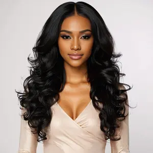 13x1 Lace Front Wig for Women Elegant Black Long Wavy Synthetic Hair Luxurious Yaki Texture with Big Waves 13*1 Size