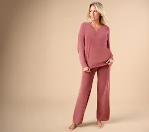 Barefoot Dreams Petite CCUL V-Neck Pullover and Wide Leg Pant Set