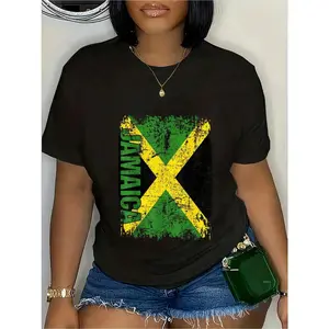 JAMAICA Flag Vintage Distressed JAMAICA T-Shirt Casual Short Sleeve Shirt.Jpg graphic tees women crop tops summer outfits for women summer tops T-Shirt