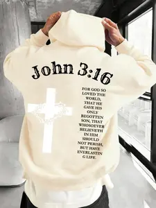 Unisex John 3:16 Cross Bible Verse Print Hoodie, Fall Winter Streetwear Hip Hop Casual Fit, Casual Street Fashion, Fitted Graphic Sweatshirt
