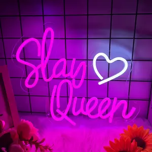Slay Queen Neon Sign, for Wall Decor, Dimmable Pink Neon Light Sign for Bedroom, Preppy Girl Aesthetic Room Dorm Decor, Neon Gift for Girls