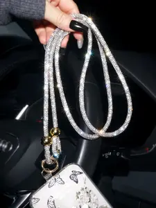 Full Drill Round Bead Phone Chain, Water Diamond Crossbody Strap, Phone Wrist Strap, Pearl Bag Chain, Fashion Luxury Women's Accessory, Phone Charms, Crossbody Phone Lanyard